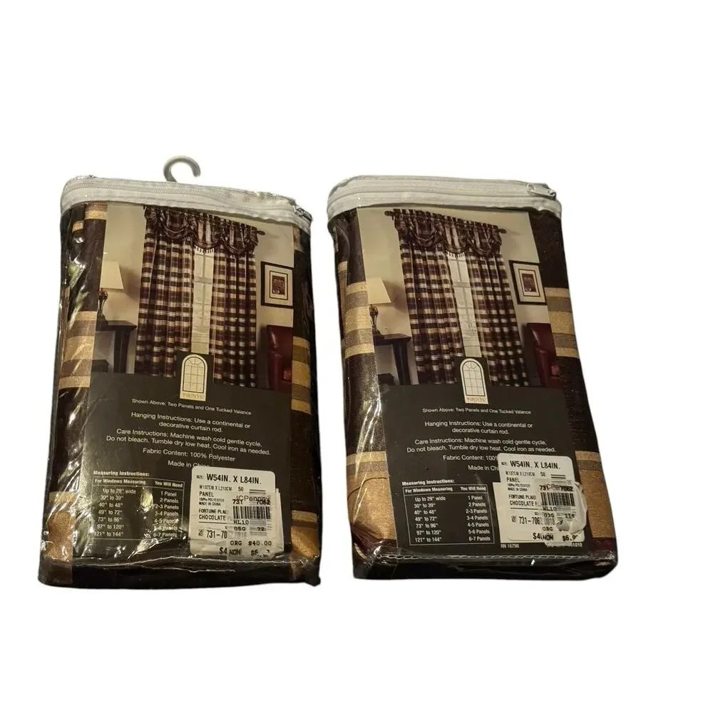 Fortune Plaid Curtain Panels Lot of 2 54x84 Chocolate Brown JCPenney Rustic‎